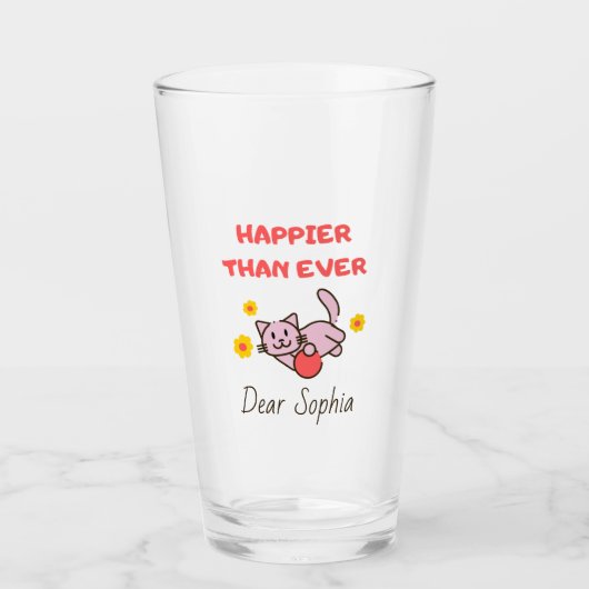 Happy Cat mit Blume Glas (Vorderseite)