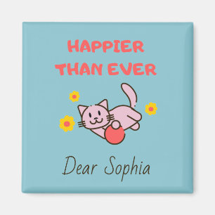 Happy Cat mit Blume  Magnet