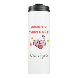 Happy Cat mit Blume Stainless Thermosbecher