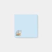 Happy Cat on top of a Book Stack Blue Post-it Klebezettel (Vorderseite)