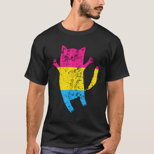 Happy Cat Pansexual Flag T-Shirt (Vorderseite)
