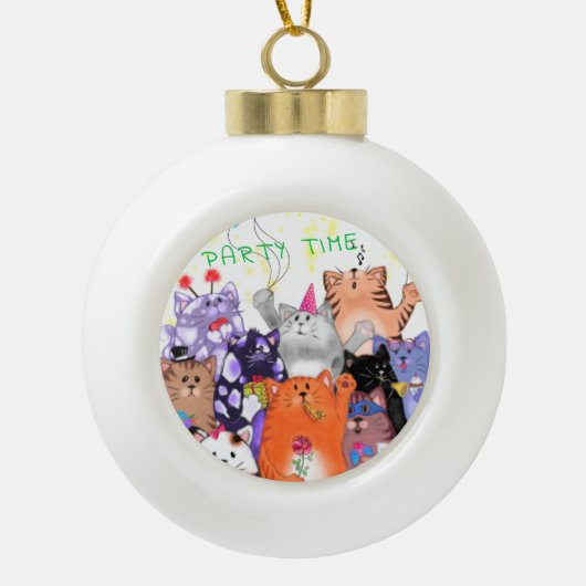 Happy Cat Party Cartoon Funny Cats Keramik Kugel-Ornament (Vorderseite)