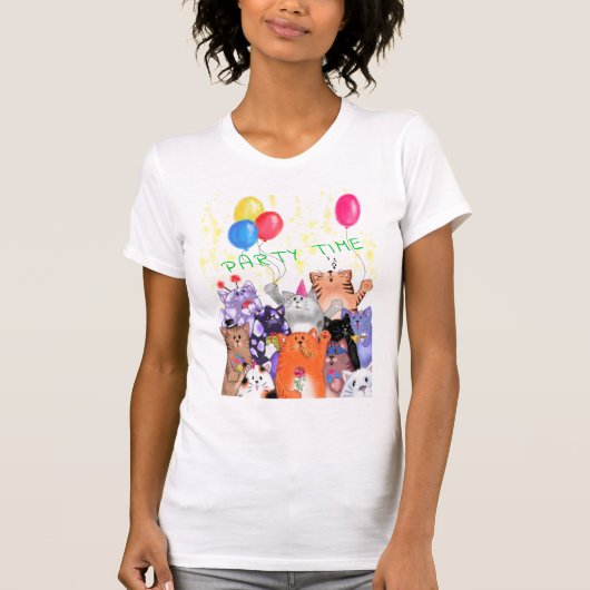 Happy Cat Party Cartoon T-Shirt Funny Cats (Vorderseite)