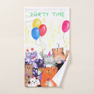 Happy Cat Party Cartoon Zeichnend - Niedlich Funny Badhandtuch Set