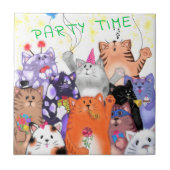Happy Cat Party Cartoon Zeichnend - Niedlich Funny Fliese (Vorderseite)
