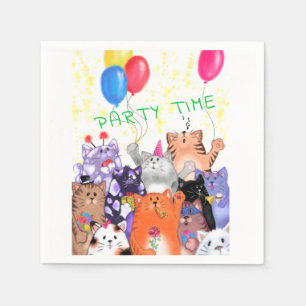 Happy Cat Party Cartoon Zeichnend - Niedlich Funny Serviette