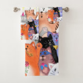 Happy Cat Party Cartoon Zeichnend - Niedliche Funn Badhandtuch Set (Insitu)
