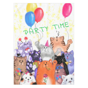 Happy Cat Party Cartoon Zeichnend - Niedliche Funn Tischdecke