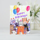 Happy Cat Party Geburtstagkarte (Stehend Vorderseite)