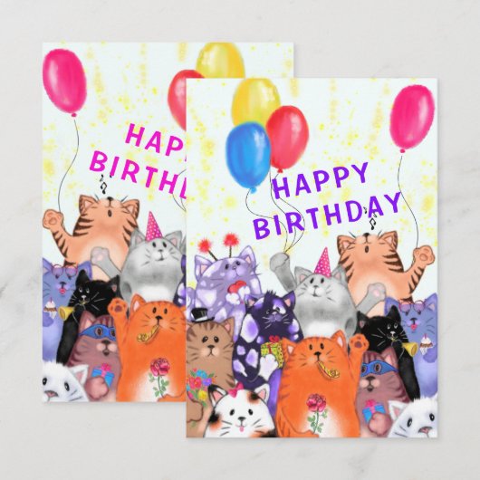 Happy Cat Party Geburtstagkarte (Vorne/Hinten)