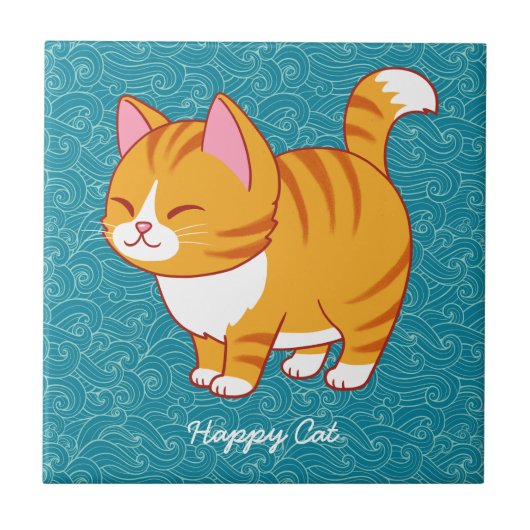 Happy Cat Personalisiert Fliese (Vorderseite)