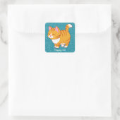 Happy Cat Personalisiert Quadratischer Aufkleber (Tasche)