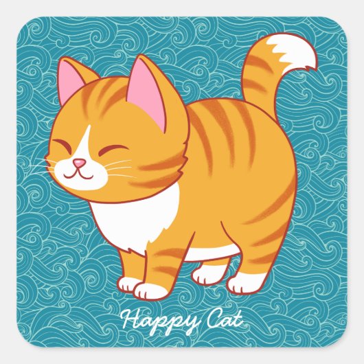 Happy Cat Personalisiert Quadratischer Aufkleber (Vorderseite)