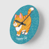 Happy Cat Personalisiert Runde Wanduhr (Winkel)