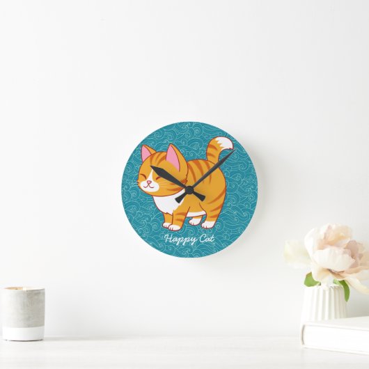 Happy Cat Personalisiert Runde Wanduhr (Zuhause)