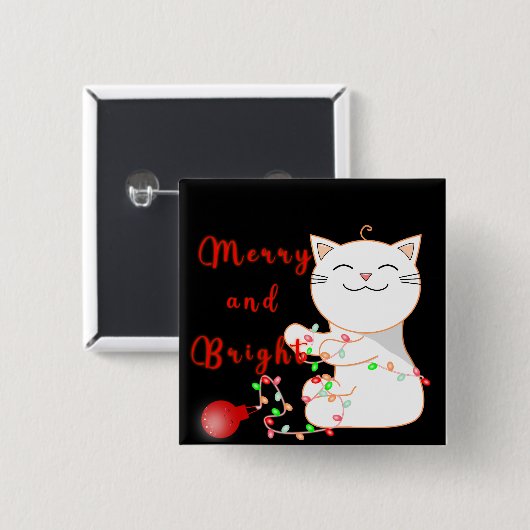 Happy Cat Playing with LED Light | Niedliche Weihn Button (Vorne & Hinten)