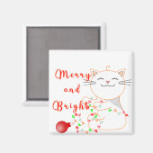 Happy Cat Playing with LED Light | Niedliche Weihn Magnet (Vorderseite/Rückseite)