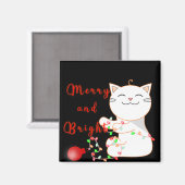 Happy Cat Playing with LED Light | Niedliche Weihn Magnet (Vorderseite/Rückseite)