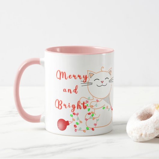 Happy Cat Playing with LED Light | Niedliche Weihn Tasse (Mit Donut)