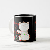 Happy Cat Playing with LED Light | Niedliche Weihn Zweifarbige Tasse (Vorderseite Links)