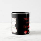 Happy Cat Playing with LED Light | Niedliche Weihn Zweifarbige Tasse (Mittel)
