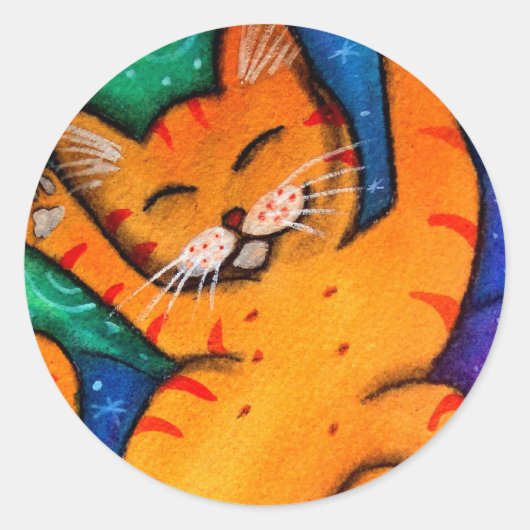 Happy Cat Runder Aufkleber (Vorderseite)