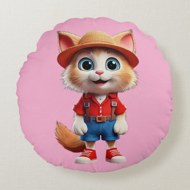 Happy Cat Rundes Kissen (Vorderseite)