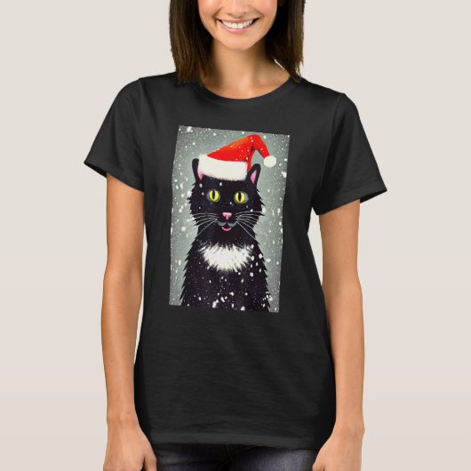 Happy Cat Santa Hat Winter Christmas Holiday Vinta T-Shirt (Vorderseite)