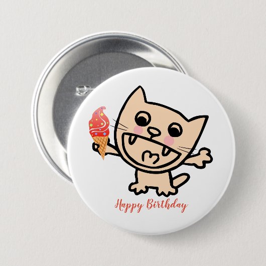 Happy Cat with Ice Cream Button (Vorne & Hinten)