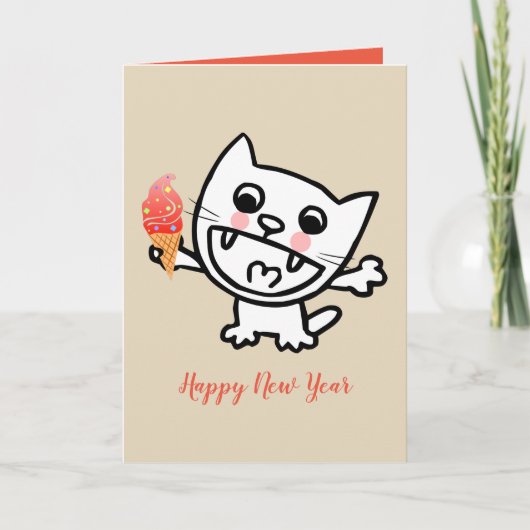 Happy Cat with Ice Cream Karte (Vorderseite)