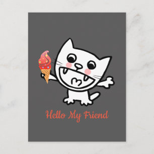 Happy Cat with Ice Cream Postkarte