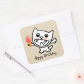 Happy Cat with Ice Cream Quadratischer Aufkleber (Umschlag)