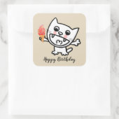 Happy Cat with Ice Cream Quadratischer Aufkleber (Tasche)