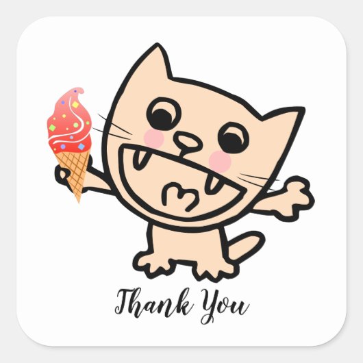 Happy Cat with Ice Cream Quadratischer Aufkleber (Vorderseite)