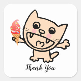 Happy Cat with Ice Cream Quadratischer Aufkleber