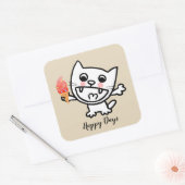 Happy Cat with Ice Cream Quadratischer Aufkleber (Umschlag)
