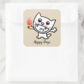 Happy Cat with Ice Cream Quadratischer Aufkleber (Tasche)