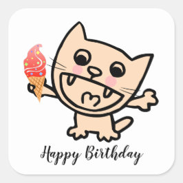 Happy Cat with Ice Cream Quadratischer Aufkleber