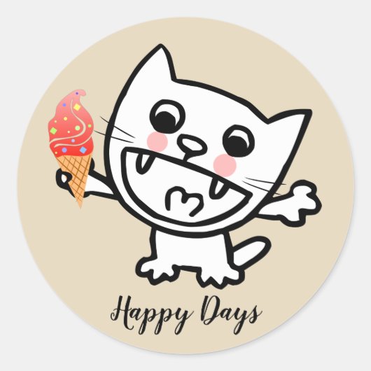 Happy Cat with Ice Cream Runder Aufkleber (Vorderseite)