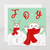 Happy Cat with Snowman | Niedliche Weihnachtskarte (Vorne/Hinten)