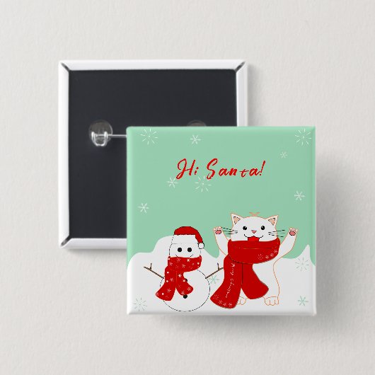 Happy Cat with Snowman | Niedlicher Weihnachtsknop Button (Vorne & Hinten)