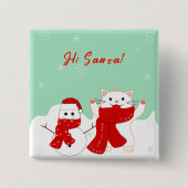 Happy Cat with Snowman | Niedlicher Weihnachtsknop Button (Vorderseite)