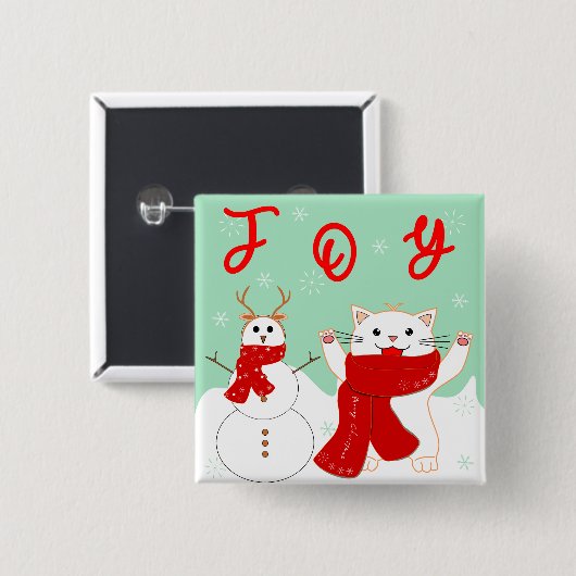 Happy Cat with Snowman | Niedlicher Weihnachtsknop Button (Vorne & Hinten)
