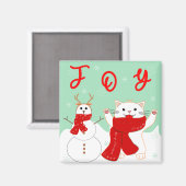 Happy Cat with Snowman | Niedliches Weihnachtsmagn Magnet (Vorderseite/Rückseite)