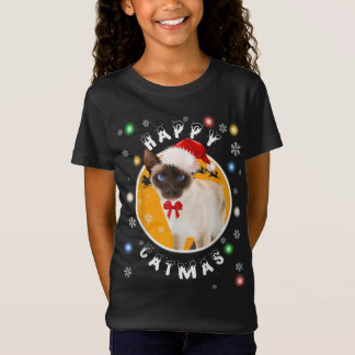 Happy Catmas Weihnachtskatze in Weihnachtsmannmütz T-Shirt