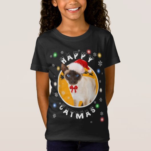Happy Catmas Weihnachtskatze in Weihnachtsmannmütz T-Shirt (Vorderseite)