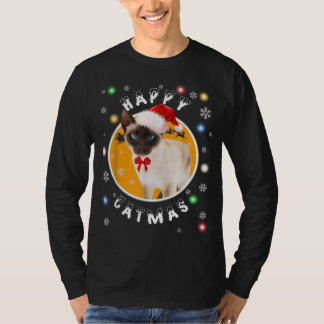 Happy Catmas Weihnachtskatze in Weihnachtsmannmütz T-Shirt