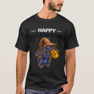 Happy Catoween Halloween Cat Pumpkin Funny T-Shirt