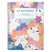 Happy Cats and Blume Notebook Cover Notizblock (Vorderseite)