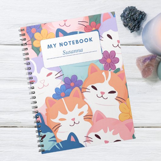 Happy Cats and Blume Notebook Cover Notizblock